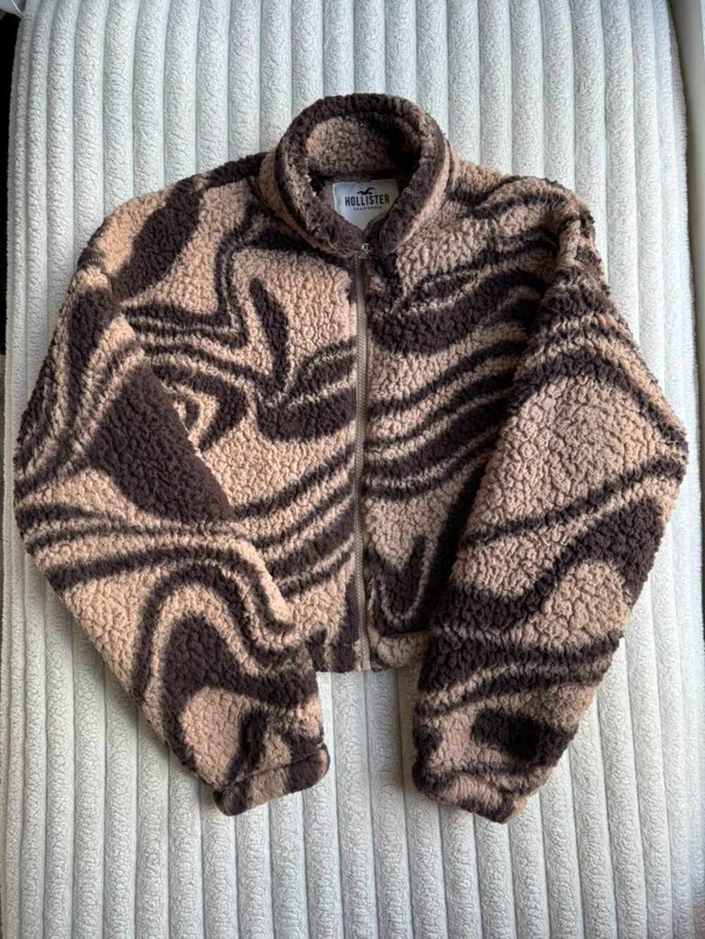 Hollister Women's Brown & Tan Sherpa Jacket XXS